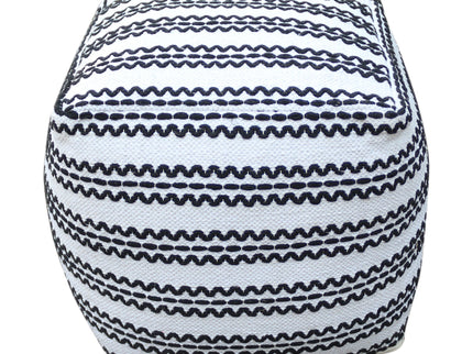 Lani - Handcrafted Fabric Pouf, Durable Cotton Square - Natural / Black