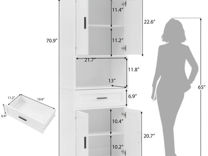 Freestanding Tall Bathroom Cabinet With Soft Close Doors And Adjustable Shelves