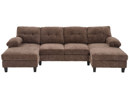 U-Shaped Sectional Sofa 103.5" Fabric Couch With Dual Chaise Lounges, Storage Pockets, Armrest Pillows