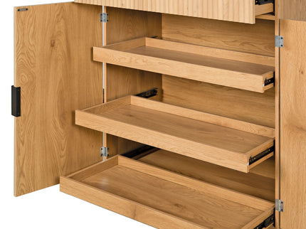 Fluted Kitchen Pantry Cabinet With 3 Keyboard Drawers & 6 Door Shelves Adjustable