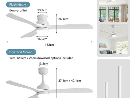 52" Ceiling Fan With Dimmable LED Light, 6 Speed DC Motor, 3 Blades