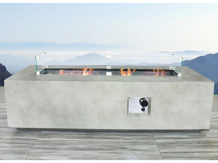 Rectangular Propane Fire Pit Table With Fiber Reinforcement And Adjustable Flame Control - Gray