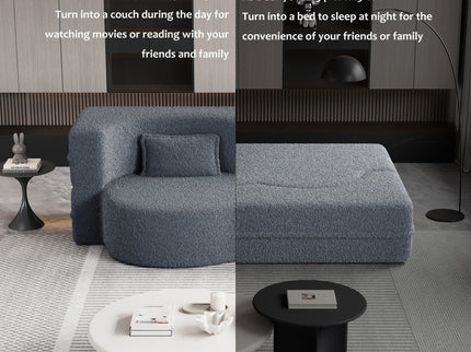 Modern Floor Sofa, With 2 Pillows, Convertible Teddy Fabric Foam Filled Bed