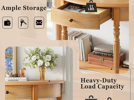 Half Moon Console Table With Drawer & Shelf