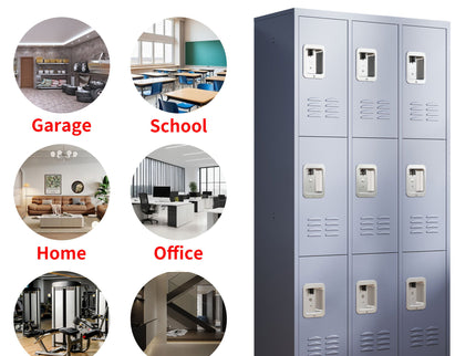 9 Door Lockers With Lock For Storage In Office, School, Gym, And Bedroom - Gray