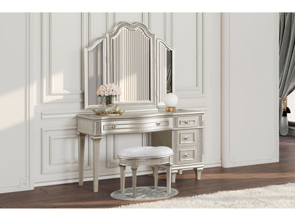 Colwood - 4 Drawer Vanity Desk With And Built In Charging - Silver Gray