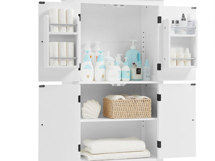 Elegant Bathroom Floor Storage Cabinet With 4 Doors, Adjustable Shelves