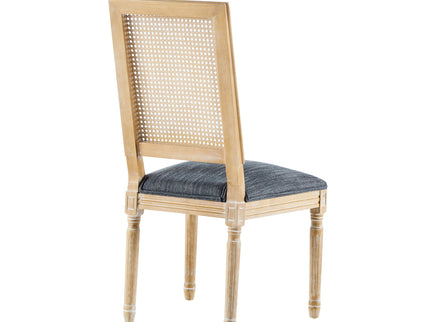 French Country Dining Chair With Rectangular Cane Backrest And Smooth Upholstered Seating