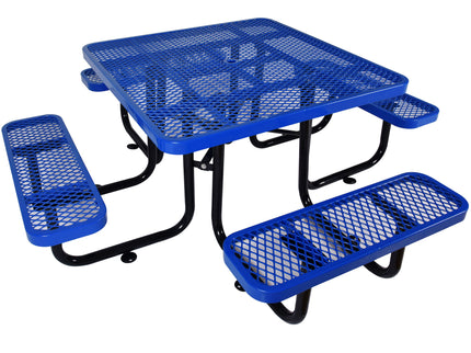 Square Outdoor Steel Picnic Table, With Umbrella Pole