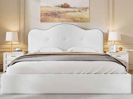 Upholstered Platform Bed With Sturdy Frame And Headboard