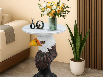 Eagle Head Accent Table, Animal Statue End Tables For Living Room - Brown / Antique White