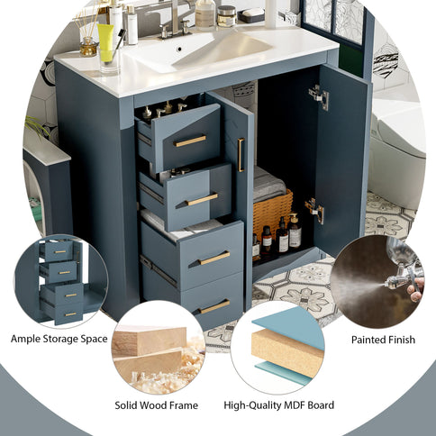 Bathroom Vanity With Sink Combo, Storage Cabinet, Freestanding Set With 3 Drawers & Soft Closing Doors