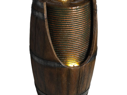 Rustic Barrel Water Fountain With LED Light