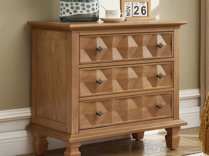 Nightstand With Charging Station, 3 Drawer Bedside Table - Natural Wood