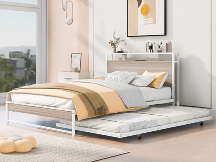 Platform Bed Frame With Trundle, USB Ports And Slat Support, No Box Spring Needed
