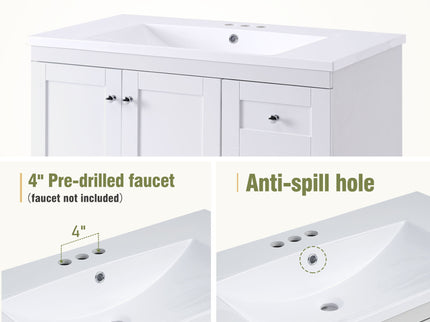 Shaker Free Standing Bathroom Vanity Cabinet With Sink, Soft Close Drawers, Soft Close Doors