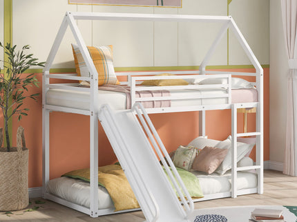 Twin Over Twin House Bunk Bed With Ladder And Slide