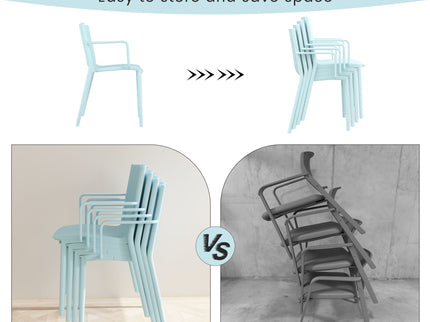 4 Modern Stackable Plastic Armchair Matched With Folding Square Table