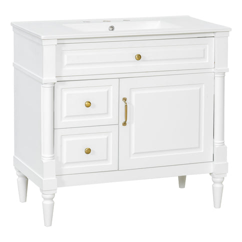 Freestanding Bathroom Vanity With Sink, Adjustable Shelf, Flip Drawer