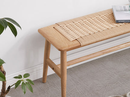 Woven Design Dining Bench For Dining Room, Bedroom - Natural Oak