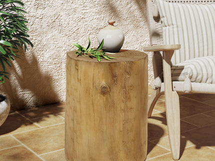 Hand Painted Wood Stump Style Outdoor Side Table - Light Brown