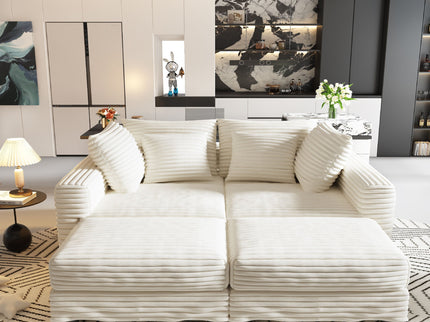 Deep Seat Convertible Sofa With Soft Pillows And Ottomans