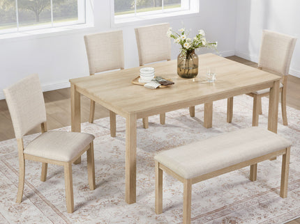 6 Piece Dining Table Set With Bench - Beige / Light Oak