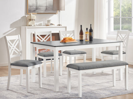 6 Piece Kitchen Dining Set, Rectangular Dining Table With 4 Upholstered Chairs And Bench - Gray / White