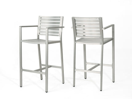 Outdoor Aluminum Rust Proof Barstools (Set of 2) - Silver