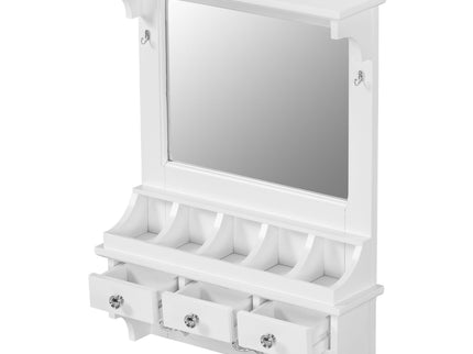 Floating Makeup Vanity With Big Mirror, Wall Mounted Storage Vanity With Drawers, Pockets & Hooks, Space Saving Decorative Home Organizer - White