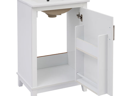 Modern Small Bathroom Vanity Cabinet With Ceramic Basin, Ample Storage, 1 Soft Close Door
