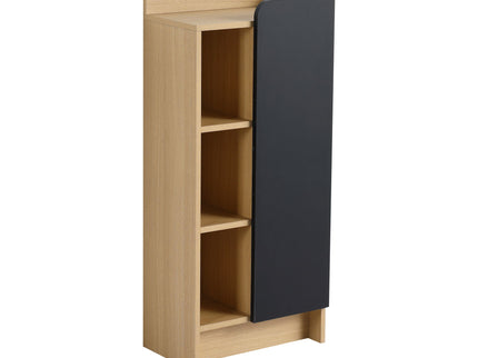 Freestanding Bathroom Side Cabinet, Narrow Storage Cabinet With Single Door & 3 Tier Open Shelves - Black / Light Oak / White