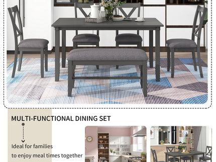 6 Piece Rectangular Dining Table Set With 4 Chairs And Bench