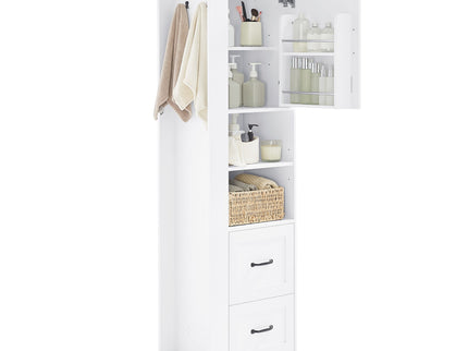 Freestanding Bathroom Storage Cabinet With Adjustable Shelves And Side Hooks Board, Rectangle Design