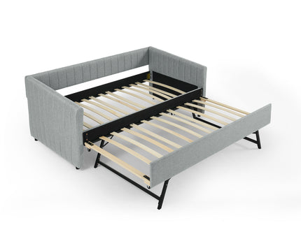 Upholstered Daybed With Trundle With Vertical Stripes