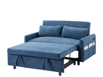 Pull Out Sleep Sofa Bed Loveseats Sofa Couch With Adjsutable Backrest, Storage Pockets, 2 Soft Pillows, USB Ports For Living Room, Bedroom, Apartment, Office