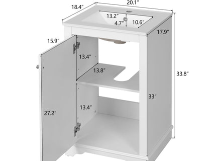 Bathroom Vanity With Sink, Freestanding Single Cabinet Set, Soft Close Door, Adjustable Shelf