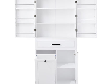 Freestanding Bathroom Storage Cabinet With Doors, Drawers, And Tilt Out Laundry Hamper - White