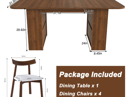 Dining Set With 4 Chairs, Table With Drawers & Open Shelf - Walnut