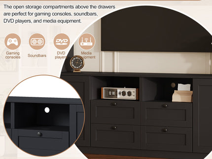Farmhouse Elegant Entertainment Center Wall Unit With 4 Drawers