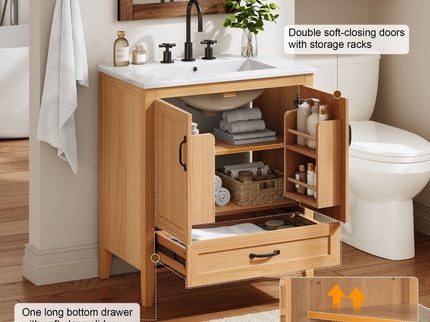 Elegant Fluted Bathroom Vanity With Sink, Soft Close Doors & Drawer