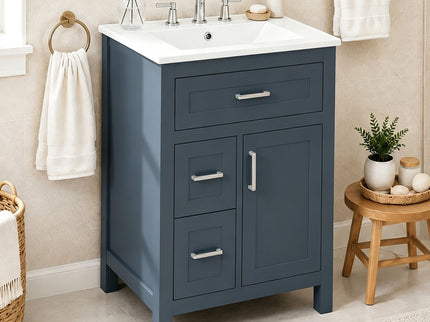 Modern Bathroom Vanity With Sink, Flip Drawer & 2 Drawers, Soft Close Hinges, Adjustable Shelf