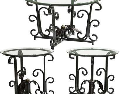 3 Piece Coffee Table Set With Tempered Glass Surface - Black