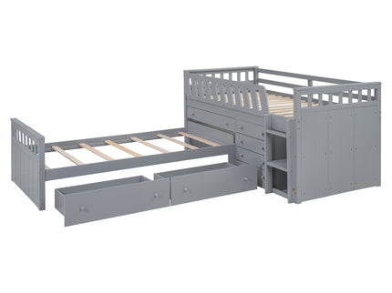 Loft Platform Bed With 7 Drawers And Full Guardrails, Modern L Shaped Space Savin