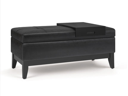 Oregon - Storage Ottoman Bench With Tray - Distressed Black