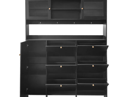 On Trend Multifunctional Tipping Bucket Shoe Cabinet With Storage Shelf & 6 Flip Drawers