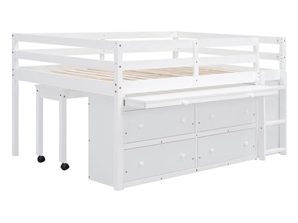Loft Bed With Retractable Writing Desk And 4 Drawers, With Lateral Portable Desk And Shelves