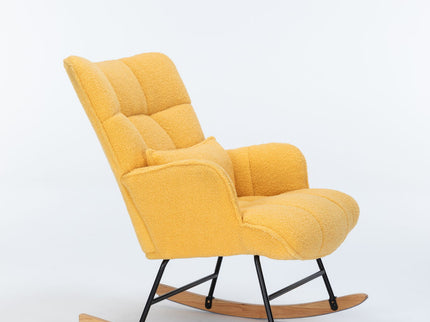 Rocking Chair Nursery, Teddy Upholstered Glider Rocker With High Backrest, Reading Chair Modern Rocking Accent Chairs Glider Recliner For Living Room - Yellow