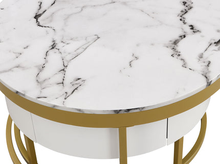 Round Nesting Coffee Table With Drawers - Golden / White