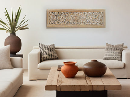 Floral Hand Carved Mandala Rectangular Wall Decor Accent - Gold / White